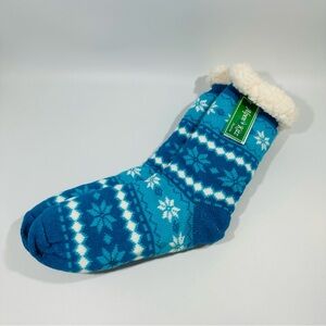 Alpen Kitz Blue and White Knit Warm Snowflake Gripper Slipper Socks Womens 9–11